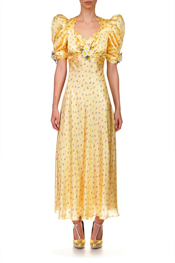 Rodarte Yellow Floral Silk Dress With Silk Daisies
