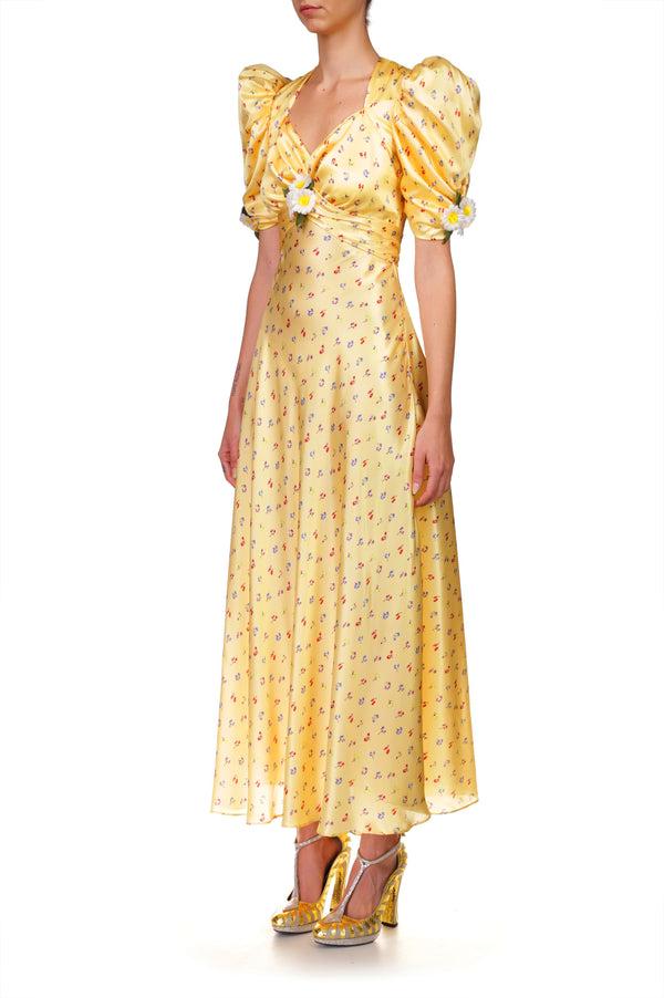 Rodarte Yellow Floral Silk Dress With Silk Daisies
