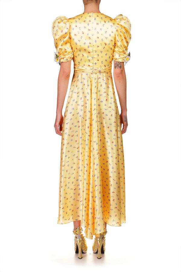 Rodarte Yellow Floral Silk Dress With Silk Daisies