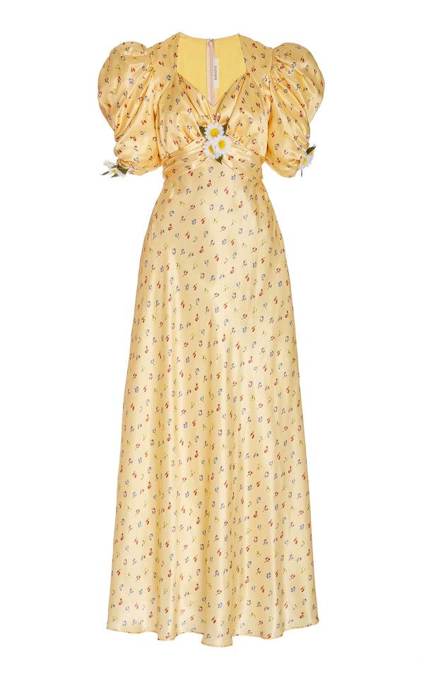 rodarte Yellow Floral Silk Dress With Silk Daisies