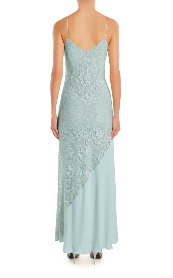 Rodarte Sea Foam French Levers Lace And Silk Georgette Bias Gown