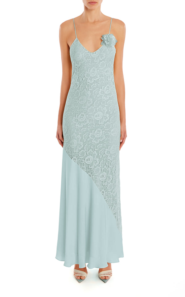 rodarte Sea Foam French Levers Lace And Silk Georgette Bias Gown