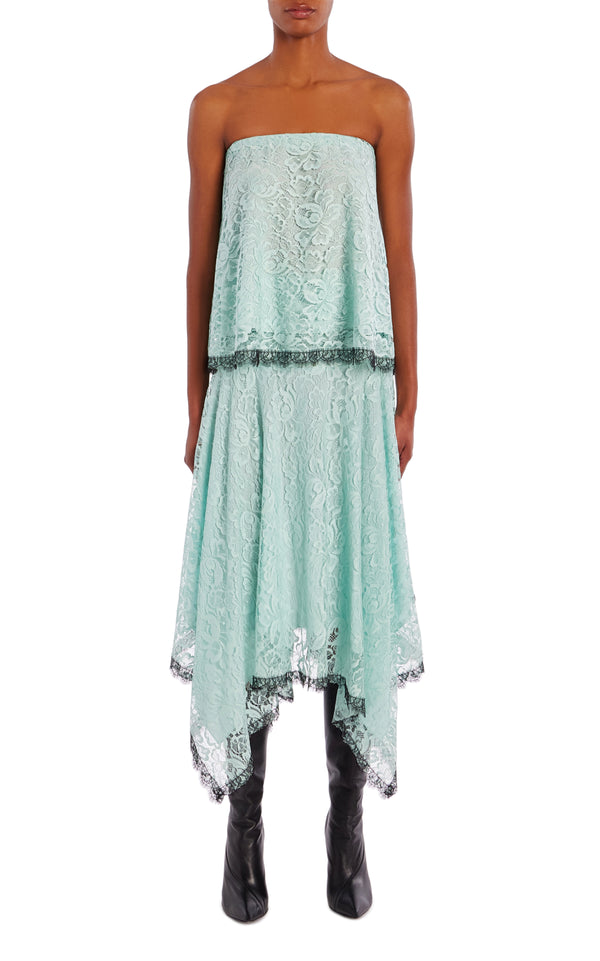 rodarte Sea Foam French Levers Lace Strapless Top With Scallop Trim