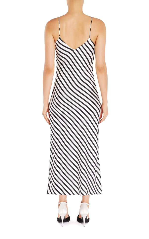 Rodarte Stripe Printed Silk Slip Dress With Rosette