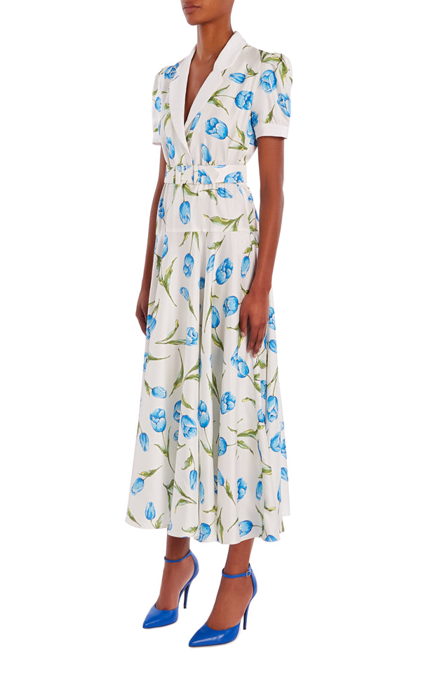 Rodarte Tulip Printed Silk Silk Twill Collared Dress With Belt