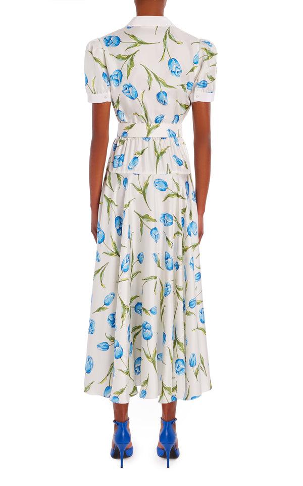 Rodarte Tulip Printed Silk Silk Twill Collared Dress With Belt