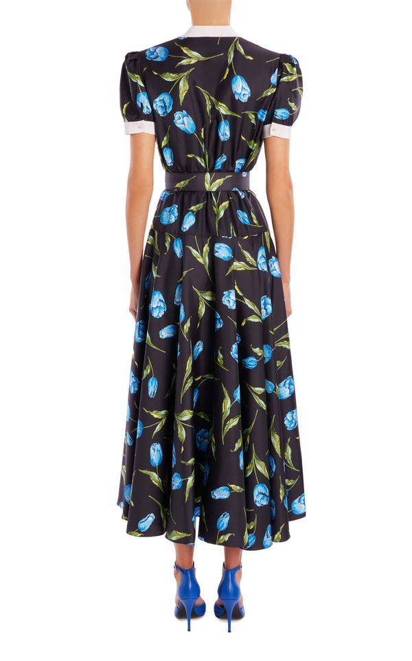 Rodarte Tulip Printed Silk Silk Twill Collared Dress With Belt