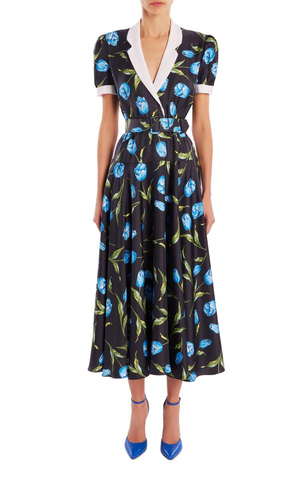 rodarte Tulip Printed Silk Silk Twill Collared Dress With Belt