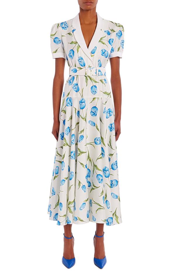 rodarte Tulip Printed Silk Silk Twill Collared Dress With Belt