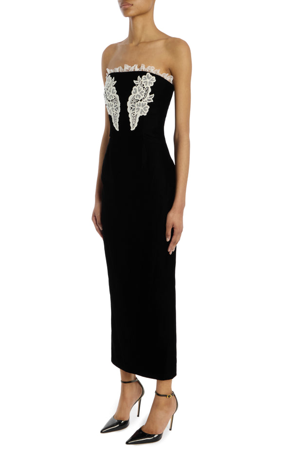 Rodarte Velvet And Lace Strapless Dress With Lace Detail