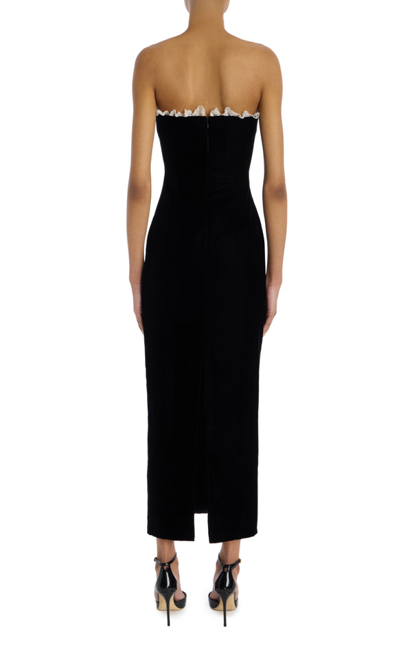 Rodarte Velvet And Lace Strapless Dress With Lace Detail