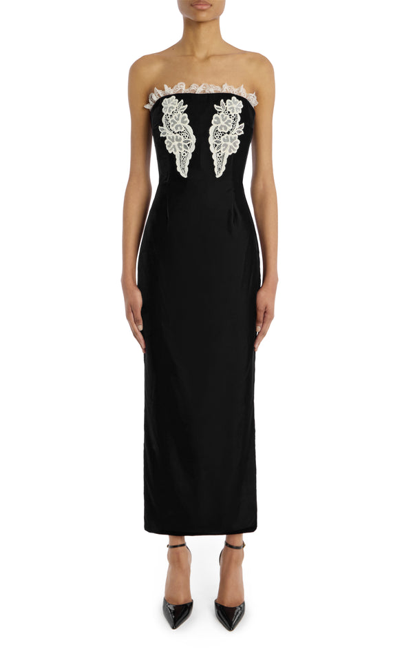 rodarte Velvet And Lace Strapless Dress With Lace Detail