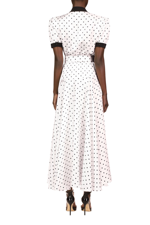 Rodarte White And Black Polka Dot Silk Twill Collared Dress With Belt