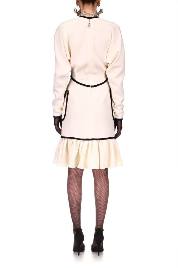 Rodarte White And Black Wool Batwing Dress With Pearl Buttons