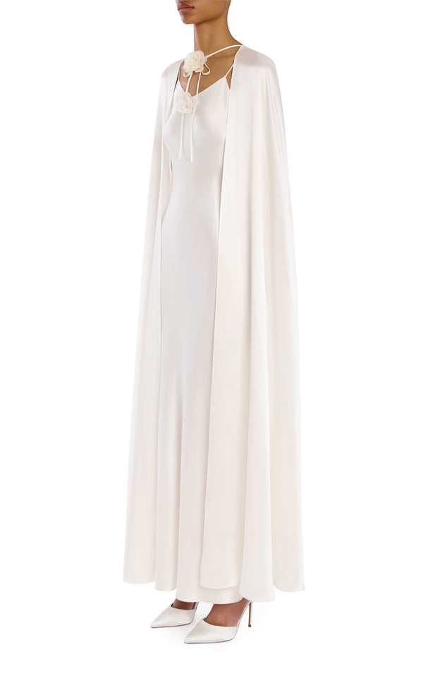 Rodarte White Silk Charmeuse Cape With Silk Flower Detail