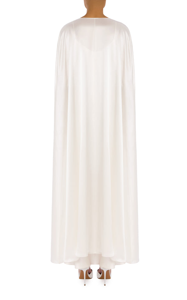Rodarte White Silk Charmeuse Cape With Silk Flower Detail
