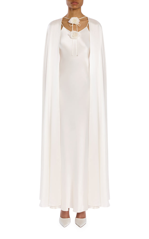 rodarte White Silk Charmeuse Cape With Silk Flower Detail