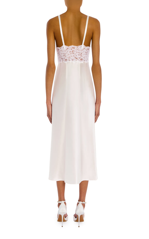 Rodarte White Silk Satin And Lace Bias Slip Dress With Slit