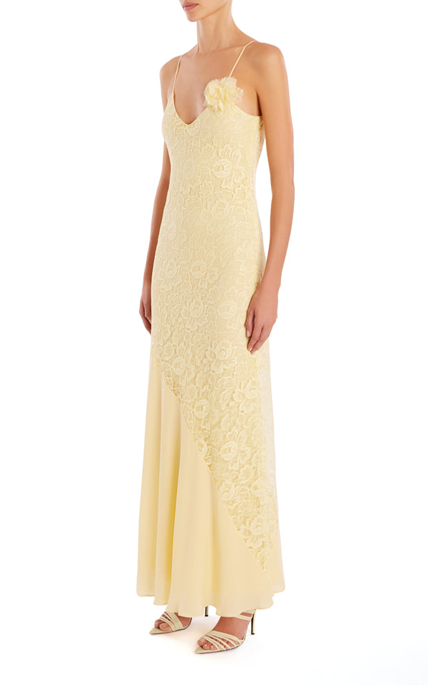 Rodarte Yellow French Levers Lace And Silk Georgette Bias Gown