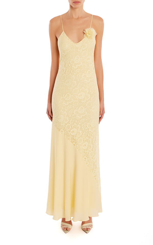rodarte Yellow French Levers Lace And Silk Georgette Bias Gown