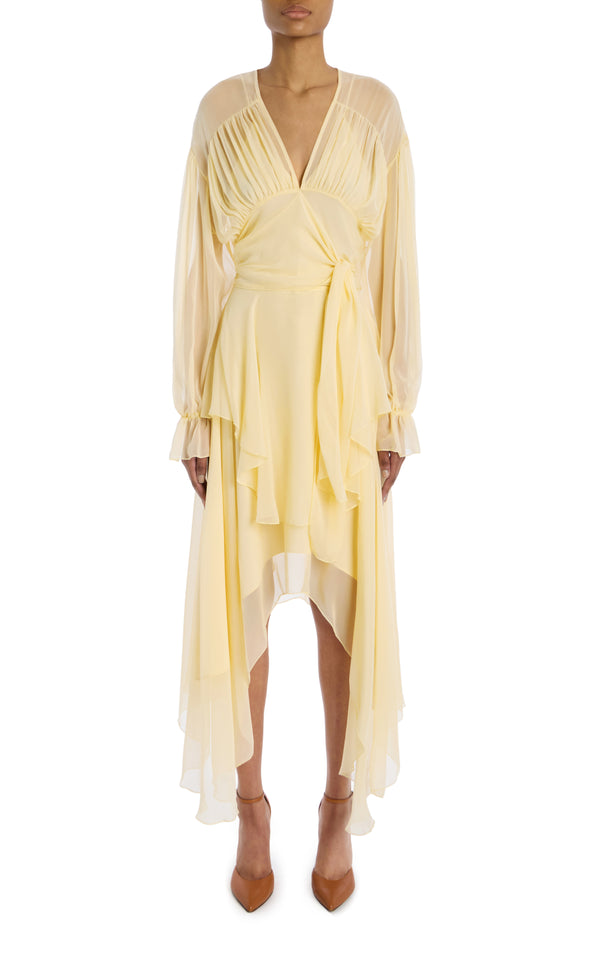 rodarte Yellow Silk Chiffon Dress With Tie Detail And Slip rodarte Yellow Silk Chiffon Dress With Tie Detail And Slip