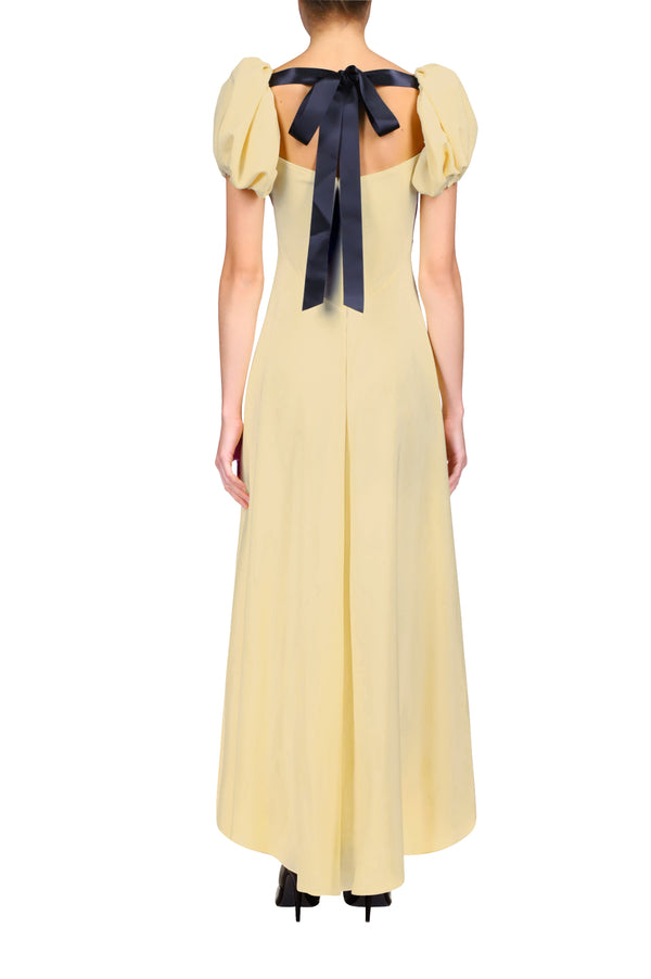 Rodarte Yellow Silk Crepe Dress With Gathered Bust And Ribbon Detail