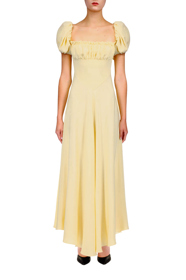rodarte Yellow Silk Crepe Dress With Gathered Bust And Ribbon Detail rodarte Yellow Silk Crepe Dress With Gathered Bust And Ribbon Detail