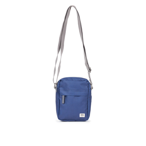 roka london Bond Pocket Crossbody Bag in Dark Denim Pinstripe