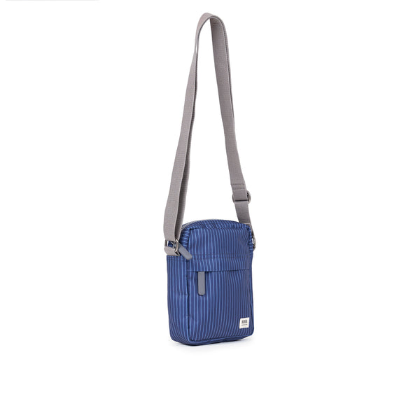 Roka London Bond Pocket Crossbody Bag In Dark Denim Pinstripe