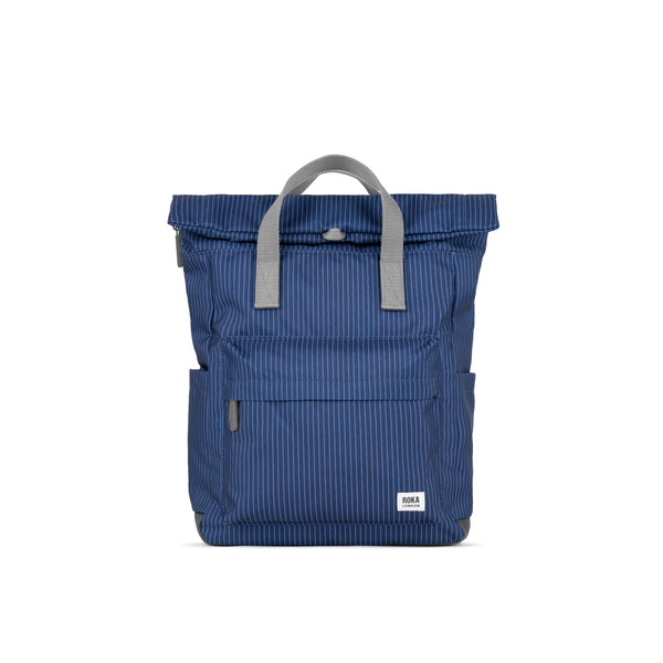 roka london Canfield Roll Top Backpack in Dark Wash Denim