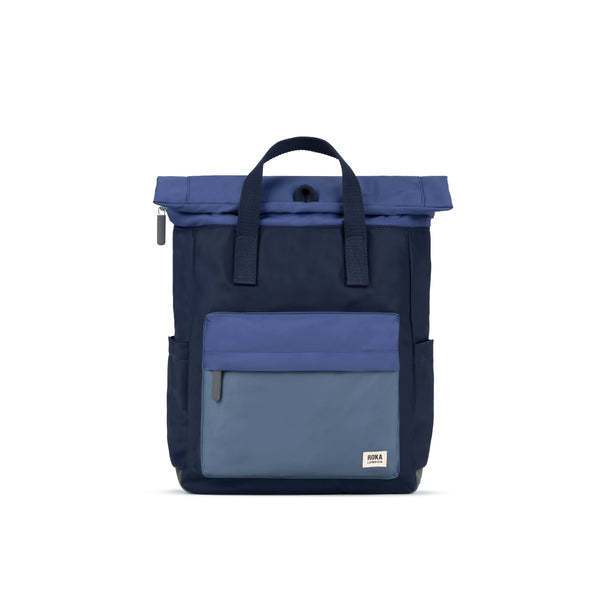 roka london Canfield Roll Top Backpack in Indigo Tonal
