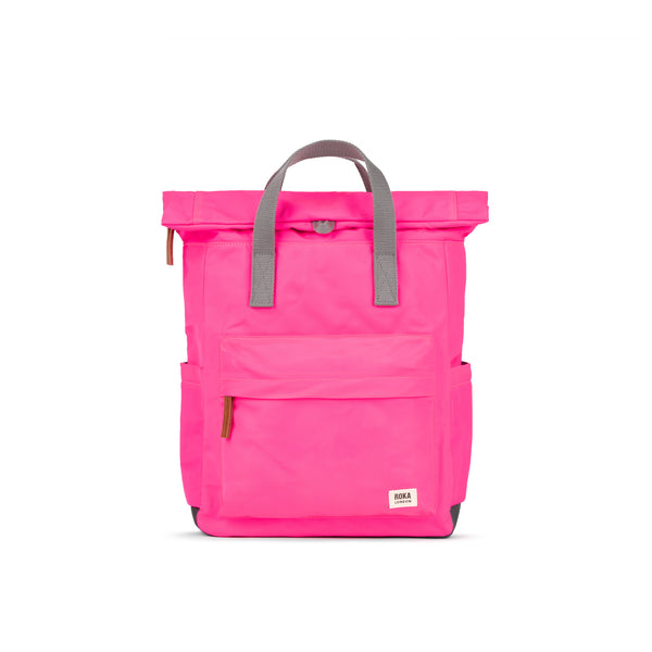 roka london Canfield Roll Top Backpack in Neon Pink