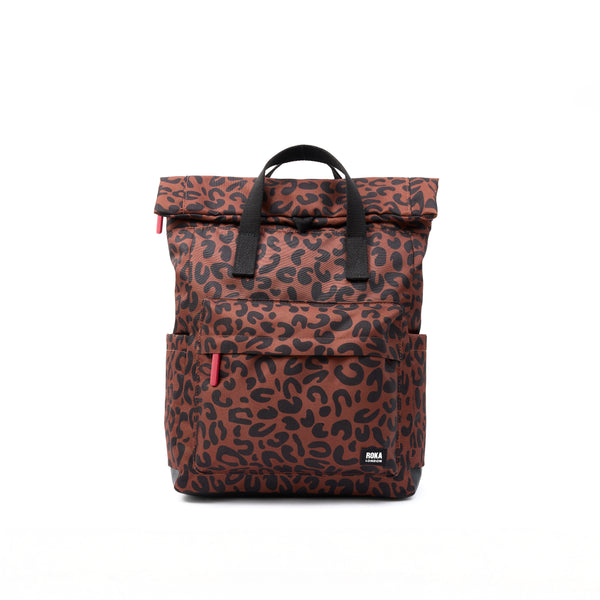 roka london Canfield Roll Top Backpack in Scarlet Leopard