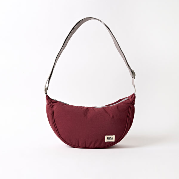 roka london Farringdon Half Moon Bag in Bordeaux