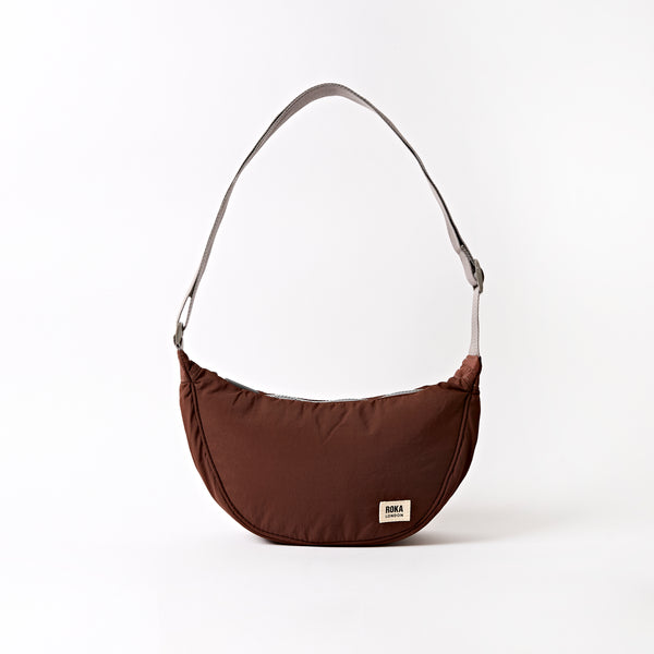 roka london Farringdon Half Moon Bag in Chocolate