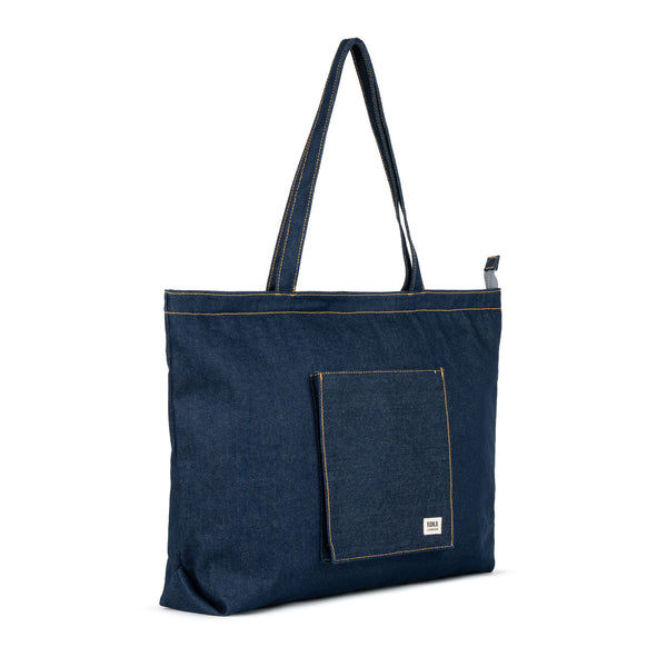 Roka London Portobello Tote In Dark Wash Denim