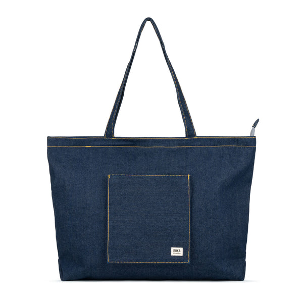 roka london Portobello Tote in Dark Wash Denim