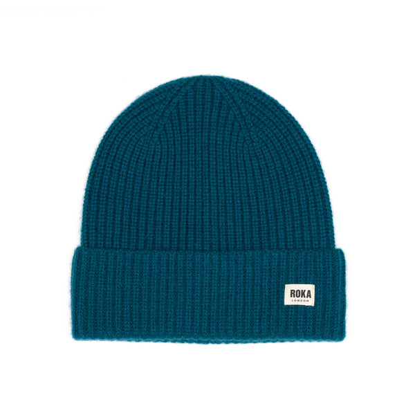 roka london Shard Cashmere Beanie Hat in Teal