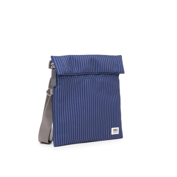 Roka London Stratford Crossbody In Dark Denim Pinstripe