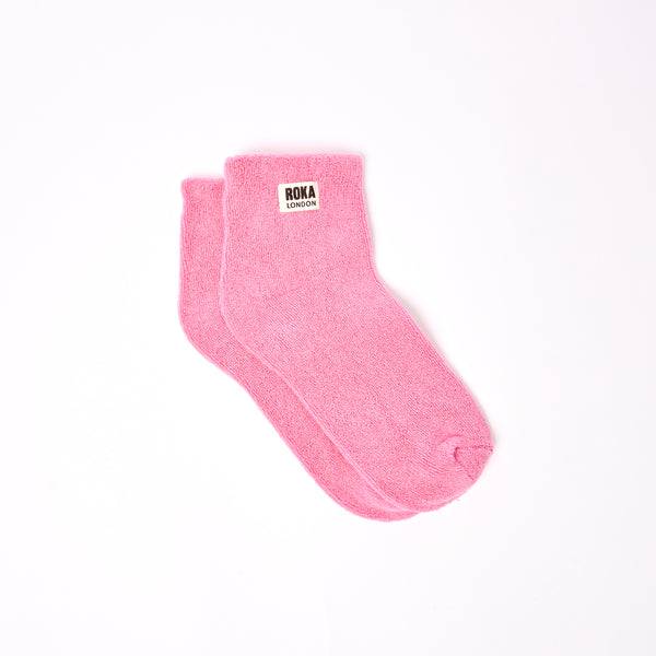 roka london Watford Crop Socks for Women in Pink Carnation