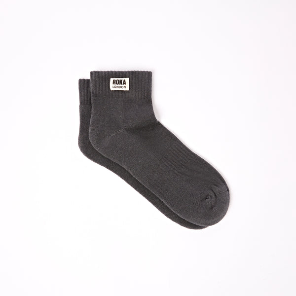 roka london Wembley Ankle Socks for Men in Faded Black