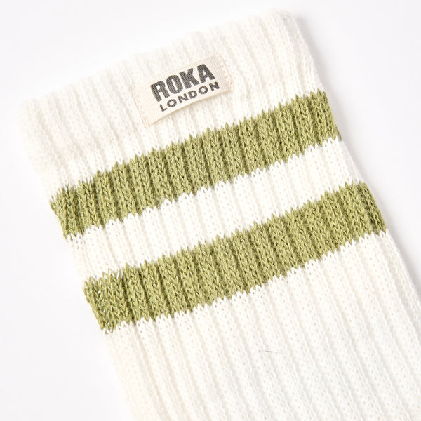 Roka London Windsor Stripe Crew Socks For Men In Avocado