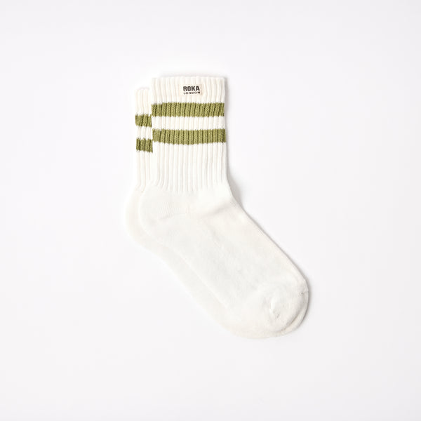 roka london Windsor Stripe Crew Socks for Men in Avocado