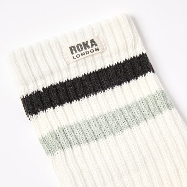 Roka London Windsor Stripe Crew Socks For Men In Black / Mist