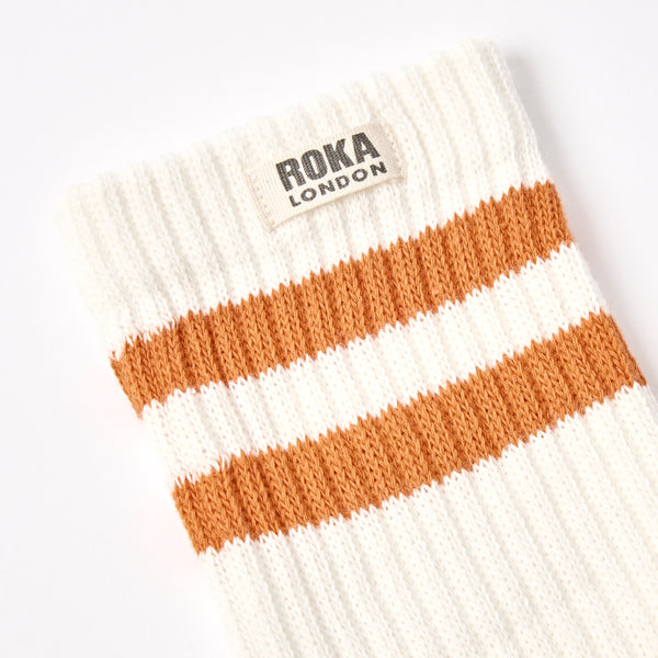 Roka London Windsor Stripe Crew Socks For Men In Burnt Orange