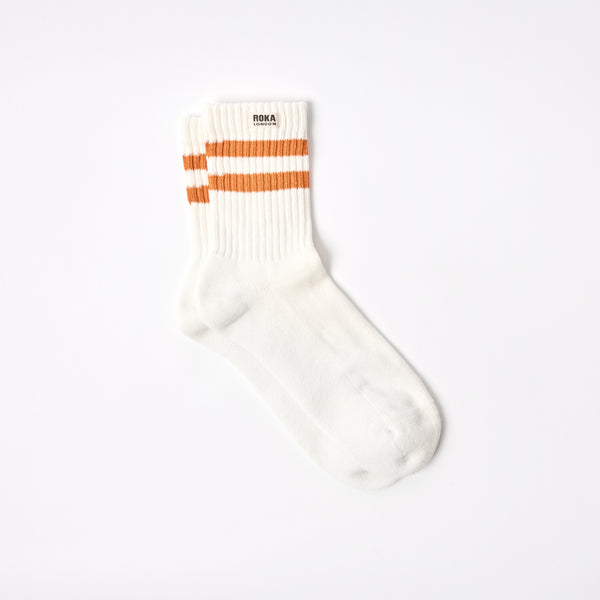 roka london Windsor Stripe Crew Socks for Men in Burnt Orange