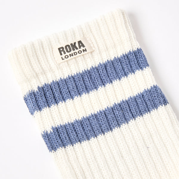 Roka London Windsor Stripe Crew Socks For Men In Coastal Blue
