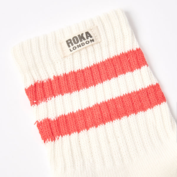 Roka London Windsor Stripe Crew Socks For Men In Scarlet
