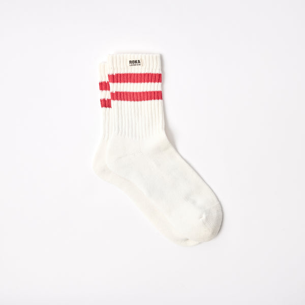 roka london Windsor Stripe Crew Socks for Men in Scarlet