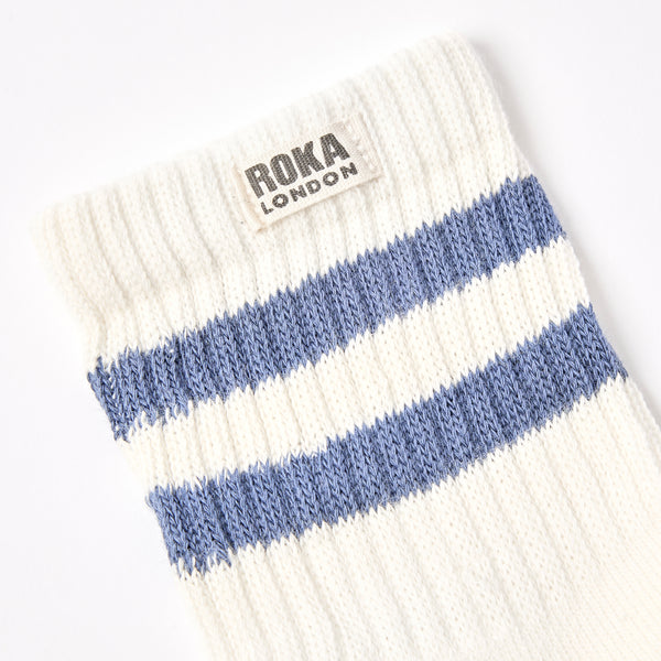 Roka London Windsor Stripe Crew Socks For Women In Coastal Blue
